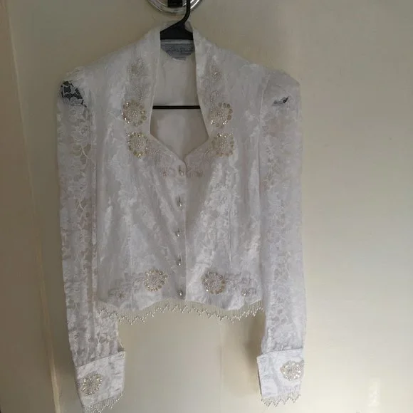 Lilia Smitty Vintage White Lace Beaded Sequin Top Size 3/4 - Picture 1 of 9